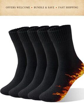 5 Pairs Thermal Wool Blend Crew Socks Warm Winter Thick Mens